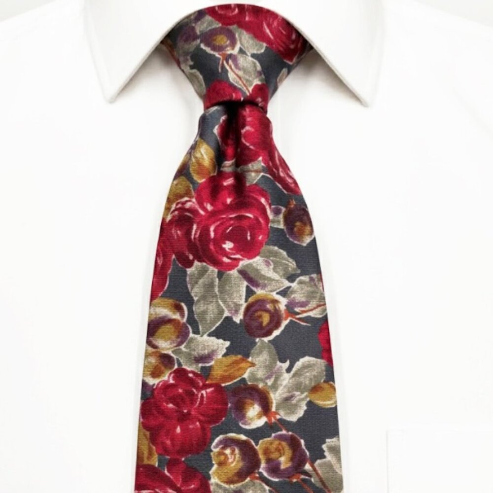 Surrey Italian Silk Tie Grapes Red Carnation Floral Flower Botanical Art Italy